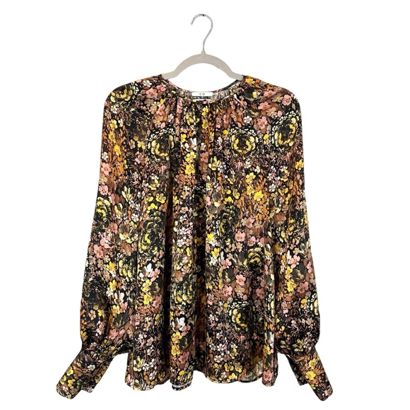 CO Collections Floral Silk Blouse Raglan Puff Sleeve, Size S Spring Summer 2019 - Picture 2 of 13